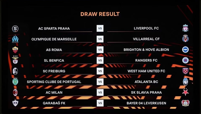 Loting achtste finale Europa League 2023/2024